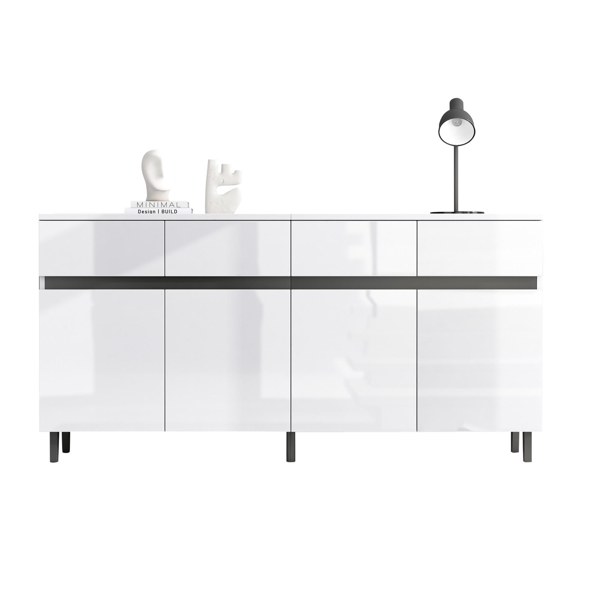 SIDEBOARD 160/40/68 cm in Weiß mit 4 Schubladen und Hochglanz-Front - Weiß, Holzwerkstoff (160/68/40cm) - Flora Grace
