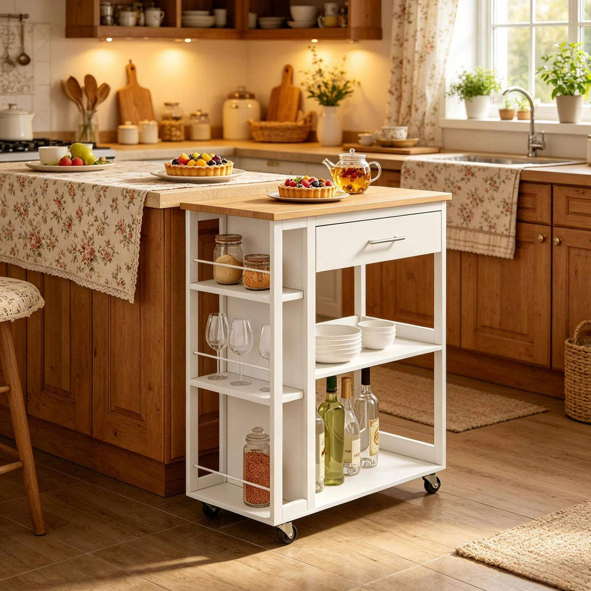 KÜCHENWAGEN mit Schublade 73 x 38 x 88 cm Weiß - Weiß, Holz (38/88/73cm) - Beauniv