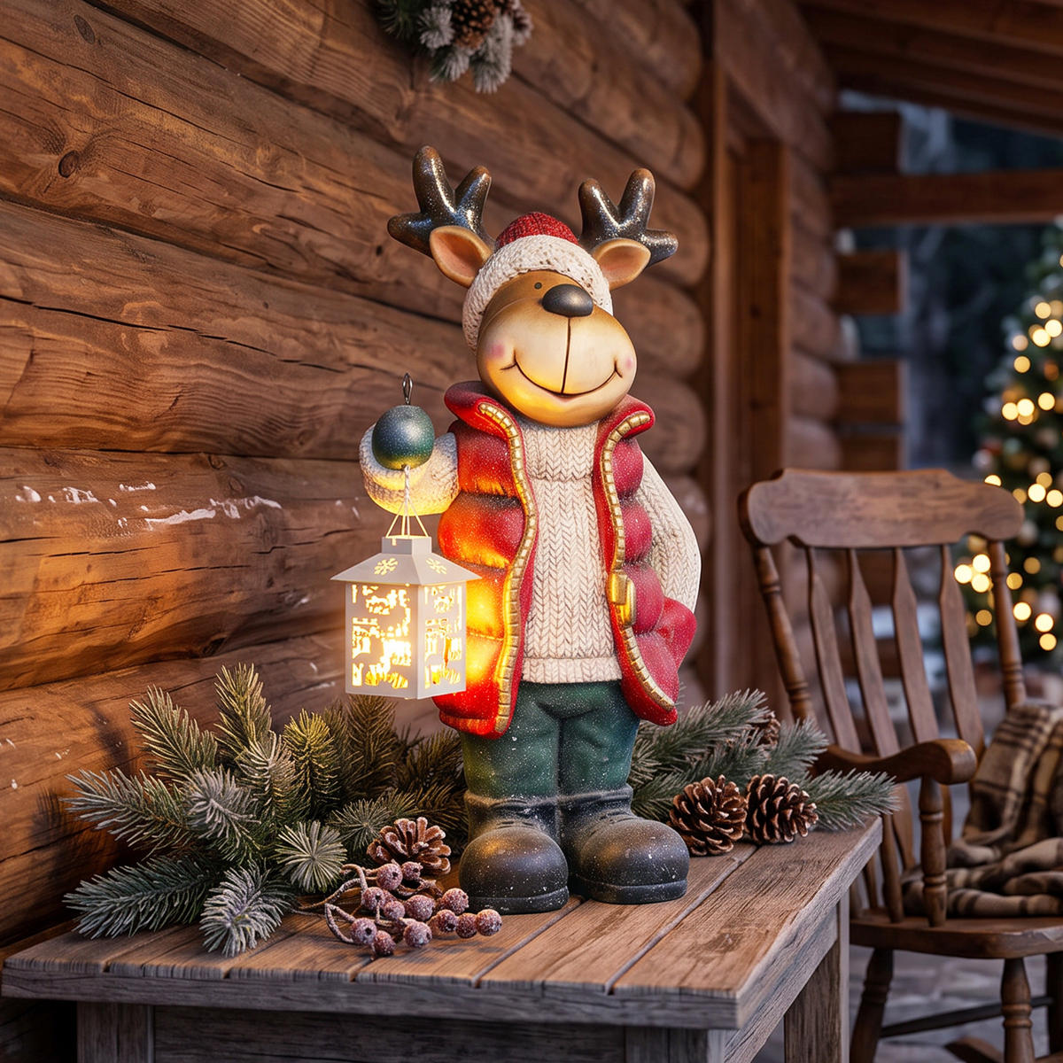 WEIHNACHTSDEKO Figur 52 cm Rentier mit Laterne Weihnachtsfigur mit LED-Licht - Rot, Metall (19.5/52/25.5cm) - HOMCOM