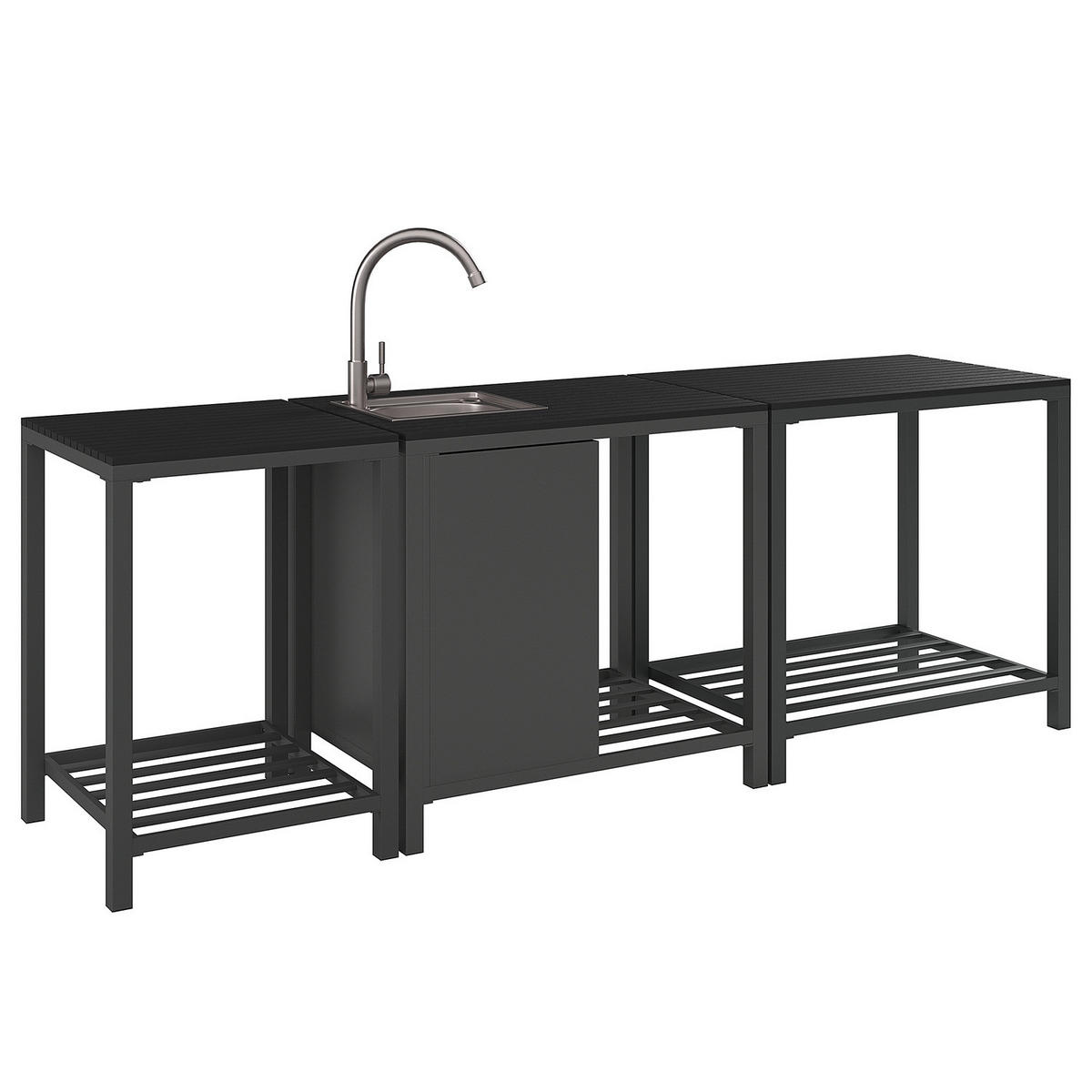 GARTENKÜCHENECKTISCH - Aluminium / Kunststoff - Schwarz - Schwarz, Kunststoff/Metall (62/60/127cm) - home24