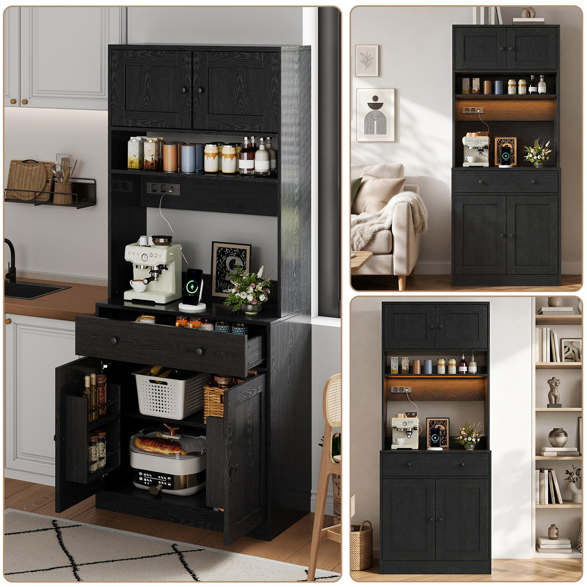 GESCHIRRSCHRANK Schwarz 72/40/180 - Schwarz, Holzwerkstoff (72/180/40cm)
