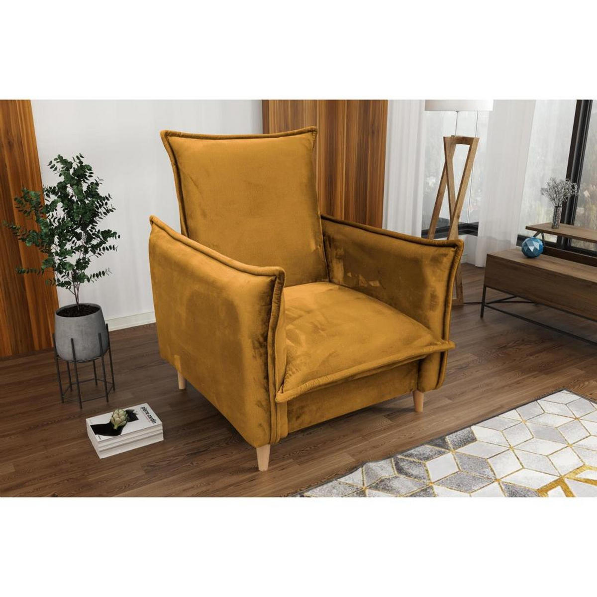 RELAXSESSEL Pillow gelb mit Buchenbeinen - Gelb/Buchefarben, Textil (84/95/88cm) - Beautysofa