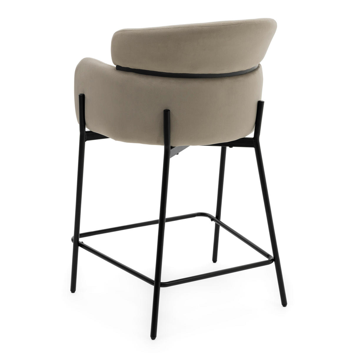 BARHOCKER BOLZANO gepolsterter mit Steppung - dunkelbeige - Samt Velour - Beige/Schwarz, Textil/Metall (60/99/55cm) - NEW HOME