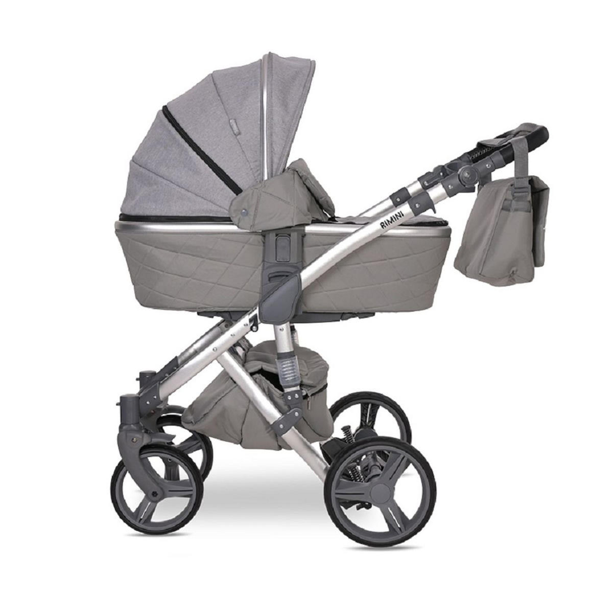 KOMBIKINDERWAGEN Rimini Premium hellgrau Sportsitz Tragewanne Moskitonetz verstellbar - Grau, Metall (112/60/117cm) - Lorelli