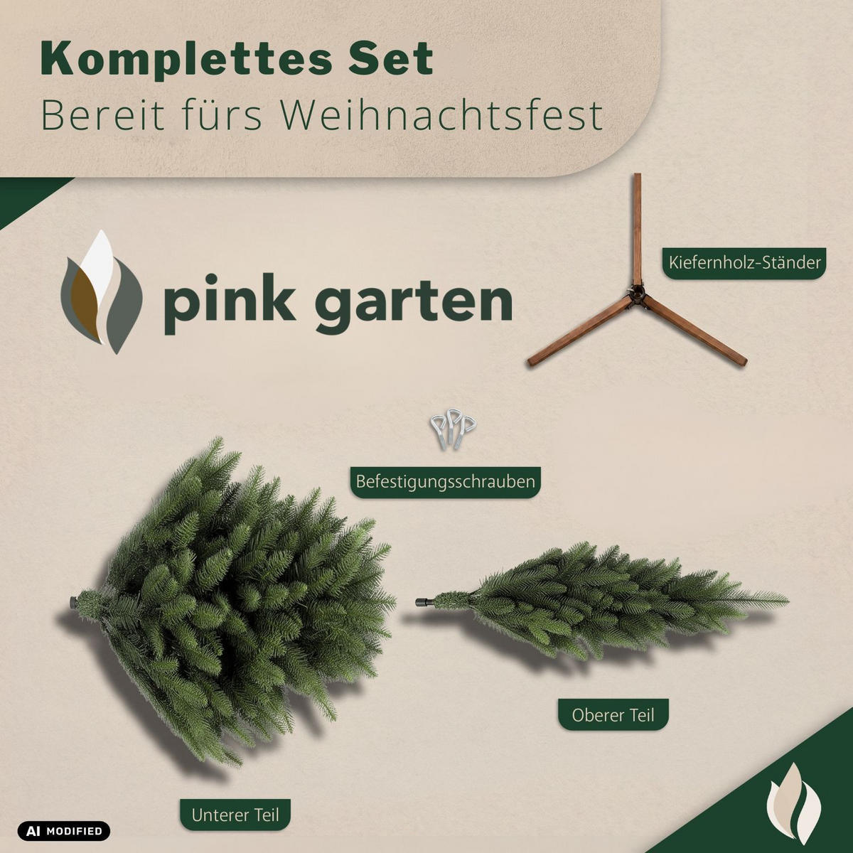 KÜNSTLICHER WEIHNACHTSBAUM OREGON mit Holzständer Höhe 180 cm - Grün, Kunststoff (108/180/108cm) - pink garten