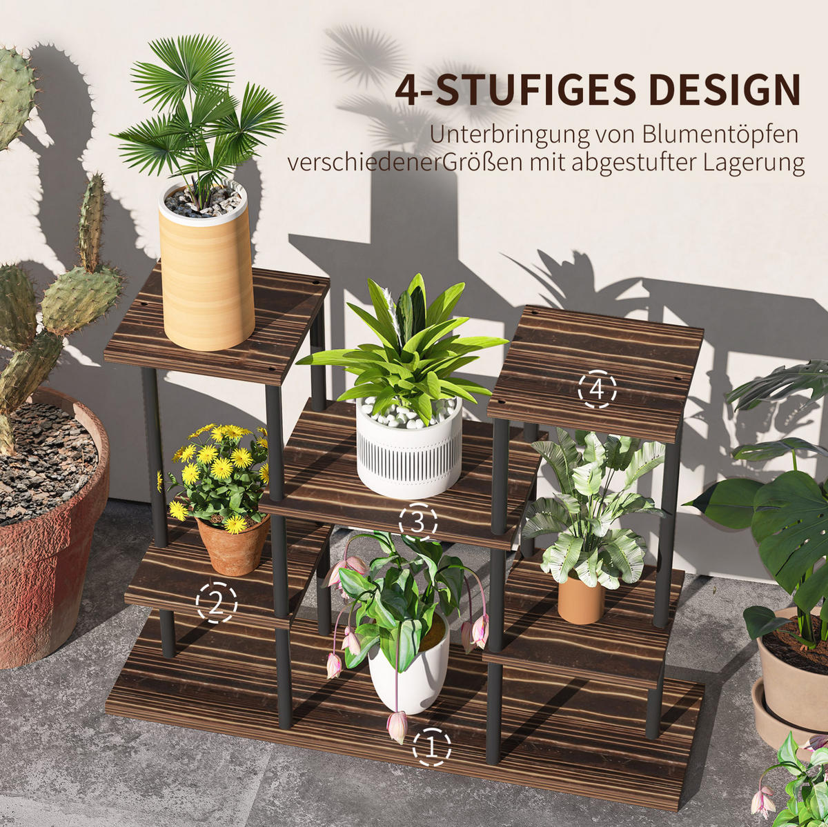BLUMENTREPPE aus Stahl 80x24x61,5 cm in Braun mit 4 Ebenen - Braun, Metall (24/61.5/80cm) - Modfu