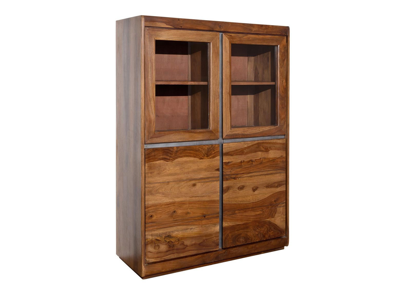 VITRINE Sheesham 102x40x147 noble unique lackiert SYDNEY #100 - Braun, Holz (102/147/40cm) - Massivmoebel24