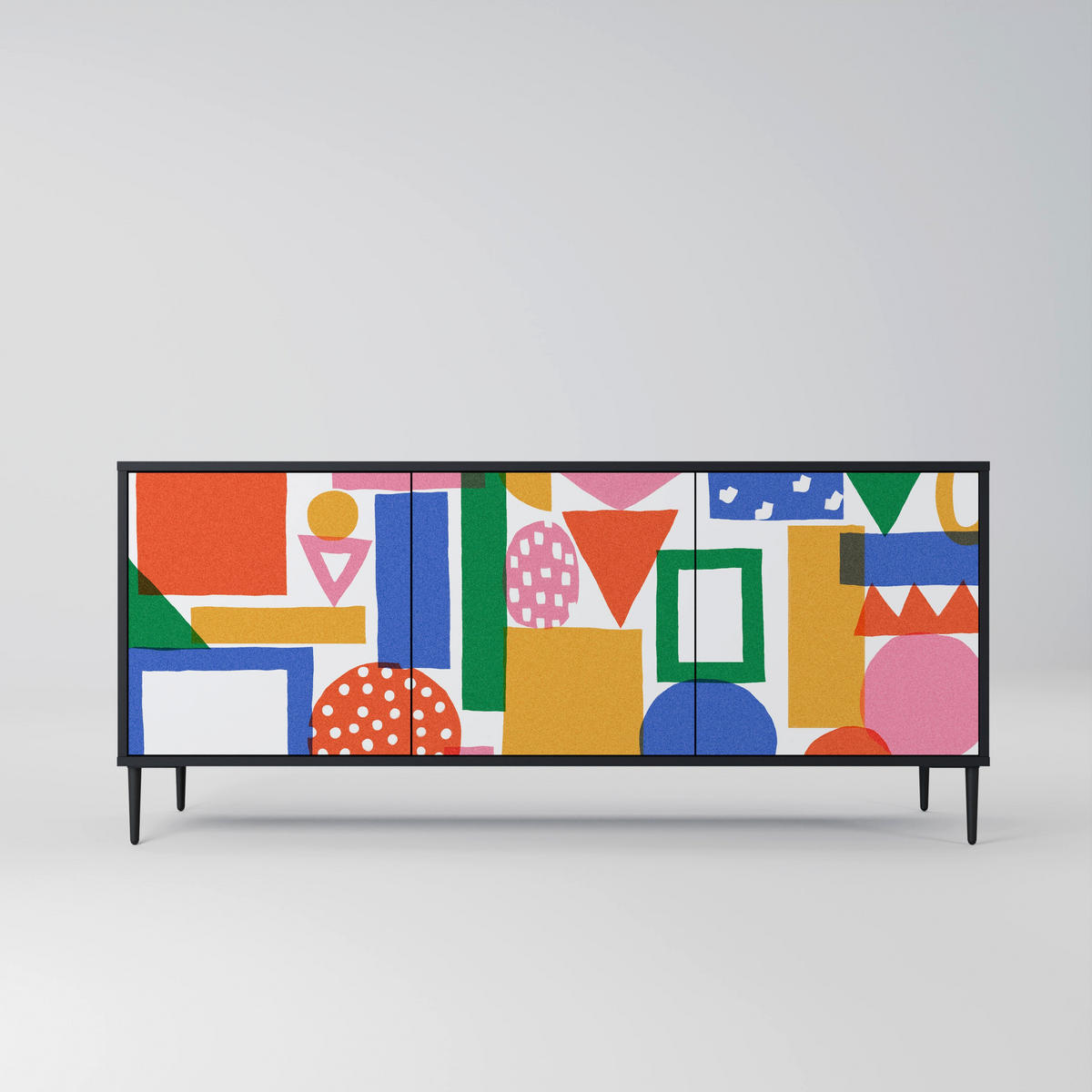 SIDEBOARD GEOMETRIC GLIMMER, Eicheneffekt, 164,5x42x77,5 cm, 3 Türen - Eichefarben/Buchefarben, Holzwerkstoff/Buchenholz (164.5/77.5/42cm) - SpaceRebels