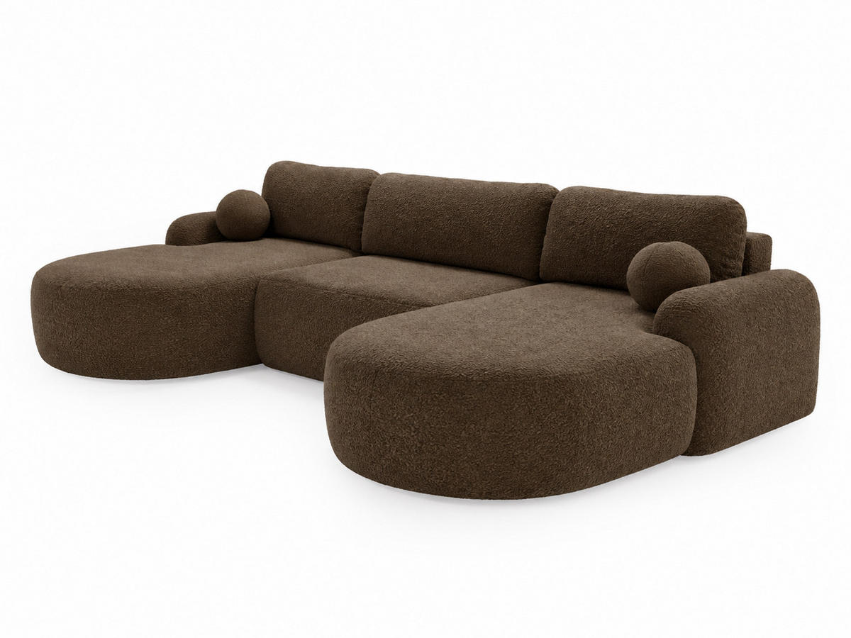 ECKSOFA Aurio U Bouclé-Stoff Braun - Schwarz/Braun, Kunststoff/Textil (347/177cm) - Graingold