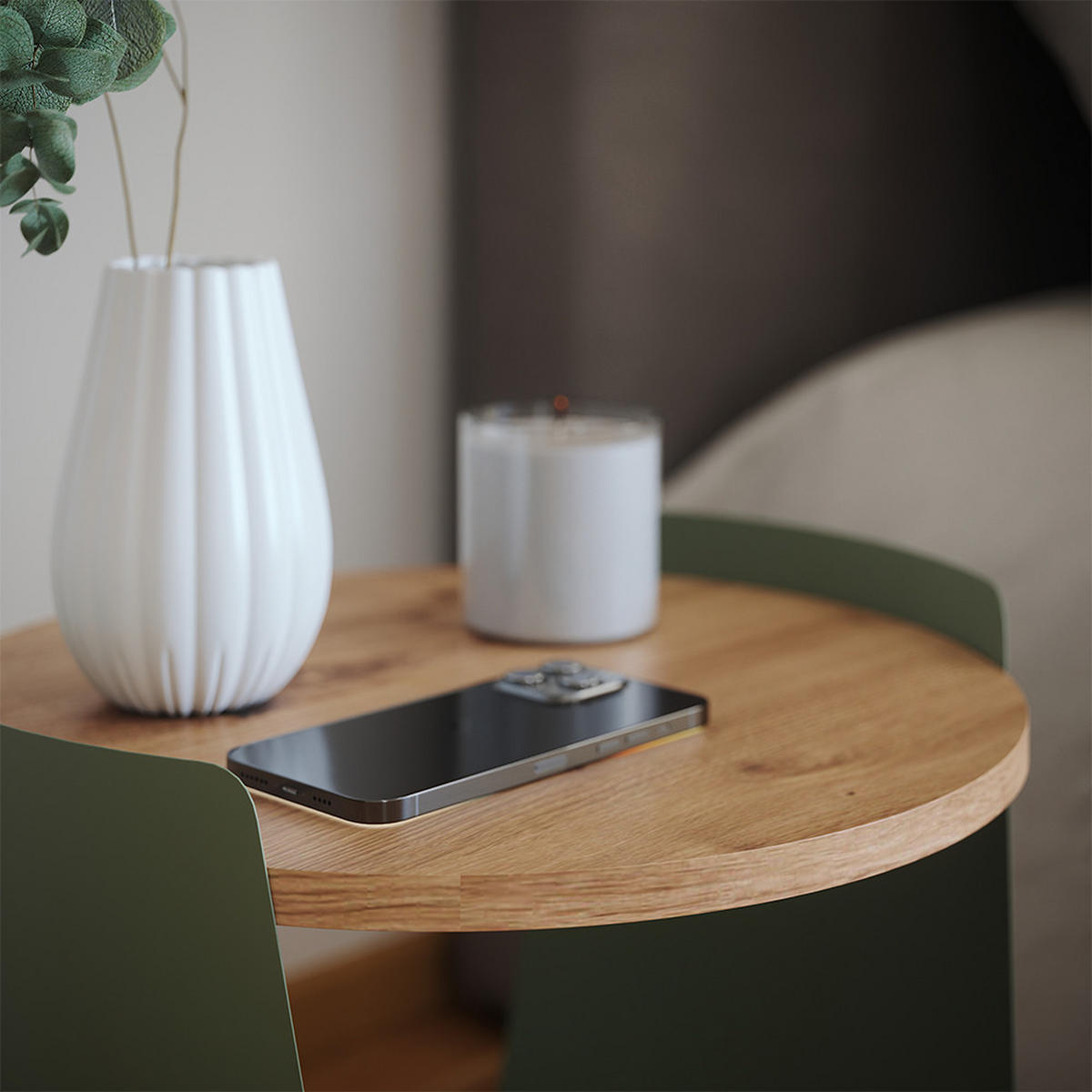 KONFERENČNÍ STŮL Lofta Zelená 40 x 40 cm - zelená barva/barva dubu, kompozitní dřevo (40/40/46cm) - Vicco