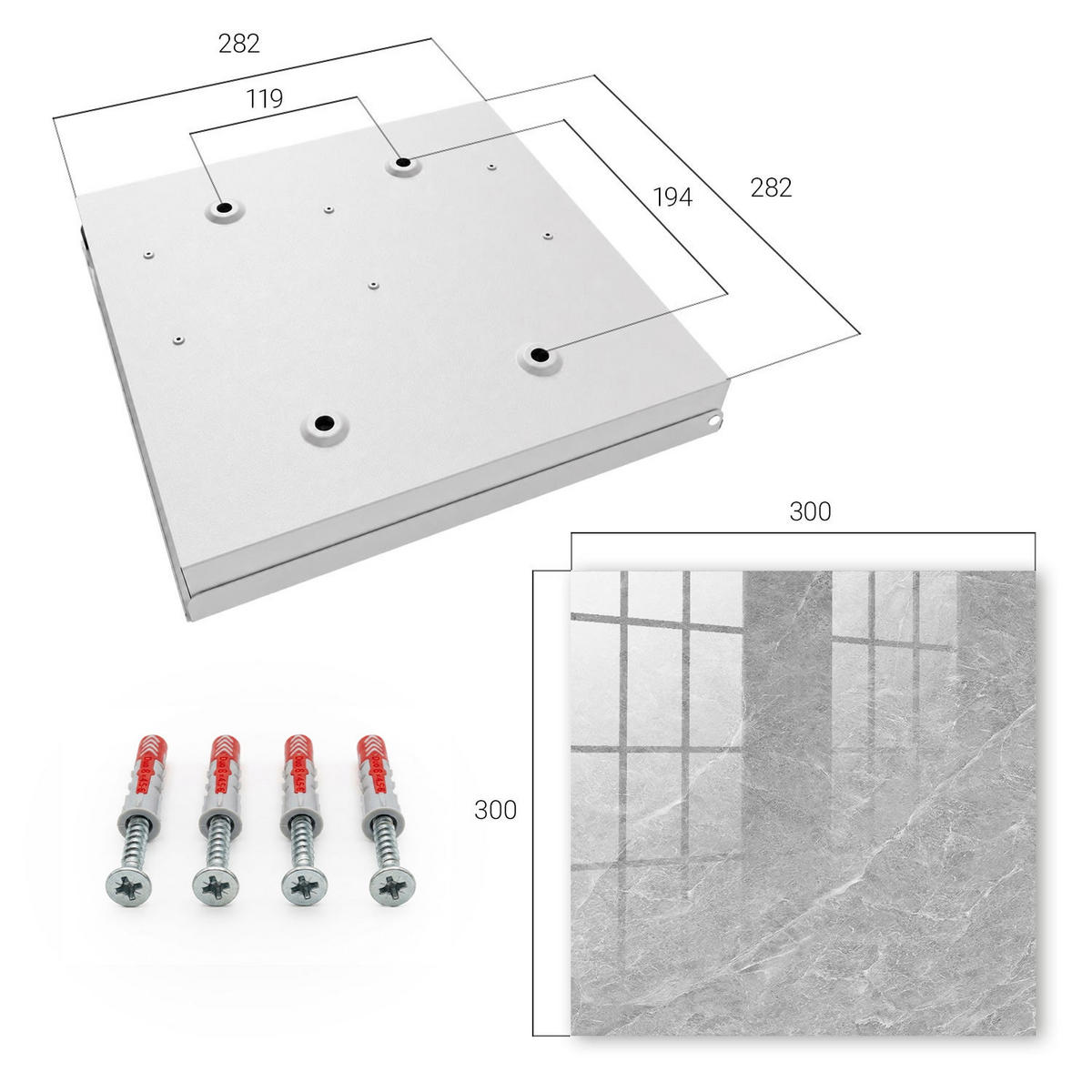 SCHLÜSSELBOX Weiß 30x30 cm – Türöffnung nach rechts - Marmorstruktur - Grau, Metall (30/30/5cm) - TULUP