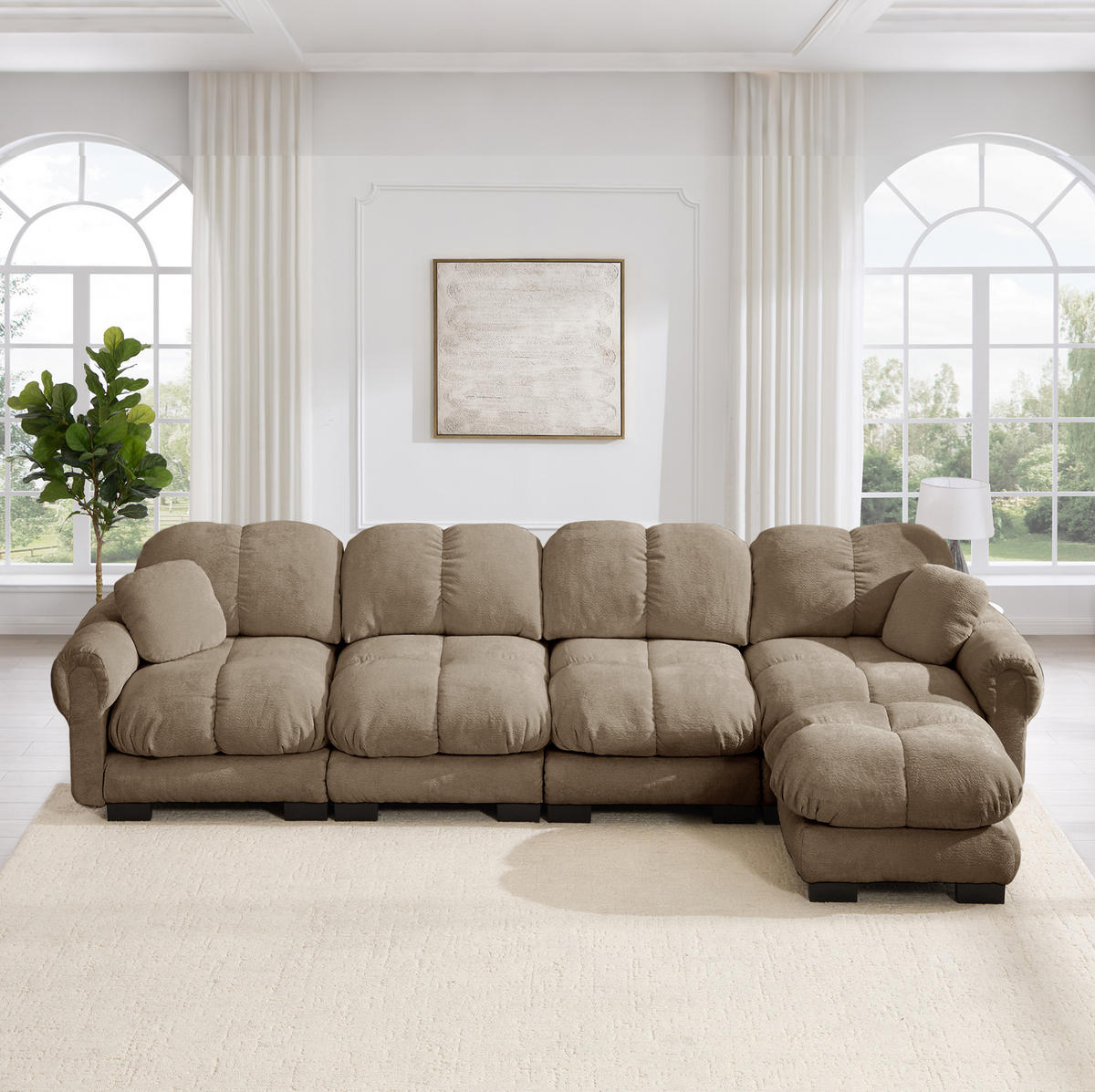 SOFA modular L-Form Braun Chenille - Braun, Holz (149/330cm) - Meubliv