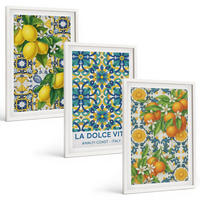 BILDER SET 3er Set - 40x60 cm Weißer Rahmen - Zitronen, Orangen, Blumen, Italien - Weiß, Kunststoff (40/60cm) - TULUP
