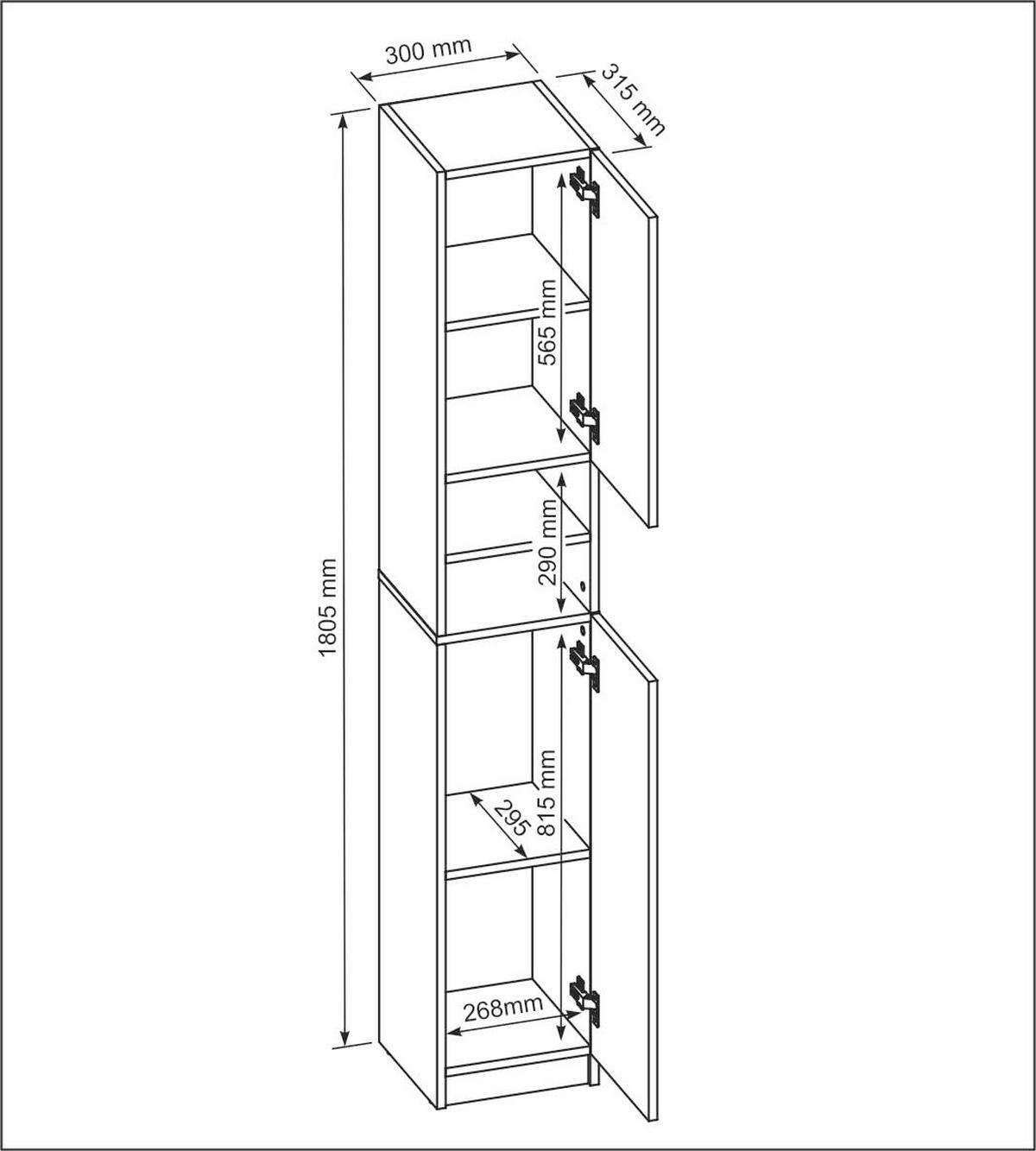 BADEZIMMERSCHRANK mit 2 Türen 30 cm Weiß 180x30x31 cm - Weiß, Holzwerkstoff (30/180/50cm) - Mobelsta