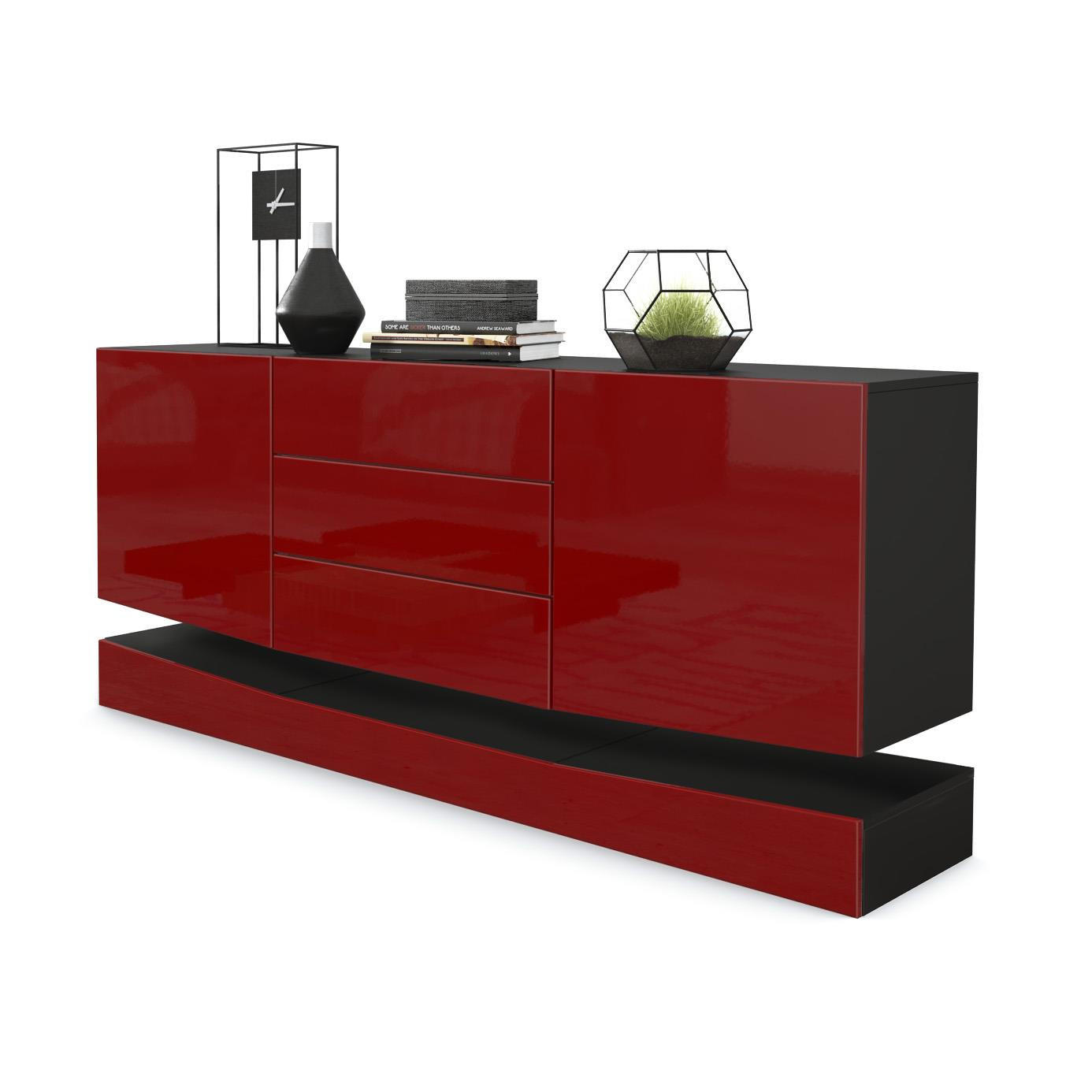 SIDEBOARD City Fronten in Bordeaux Hochglanz - Bordeaux, Holzwerkstoff (178/82/39cm) - Vladon