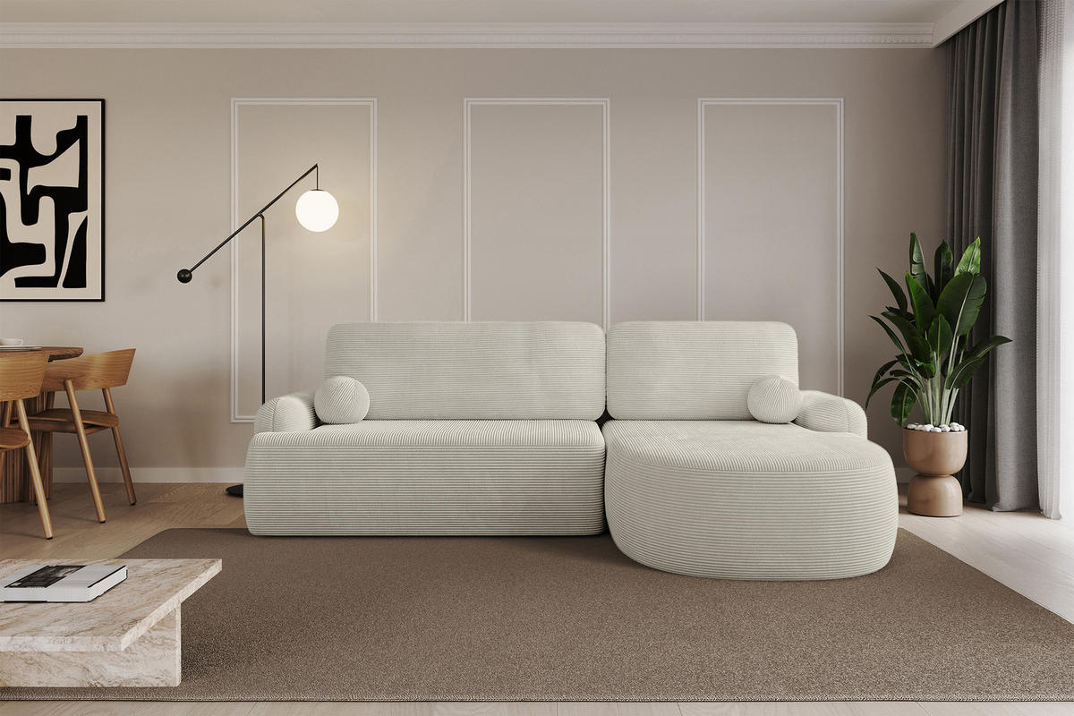 ECKSOFA mit Schlaffunktion und Bettkasten LIRA-L - 264x172x89 Hellgrau - Creme, Holzwerkstoff/Textil (172/264cm) - ALTDECOR