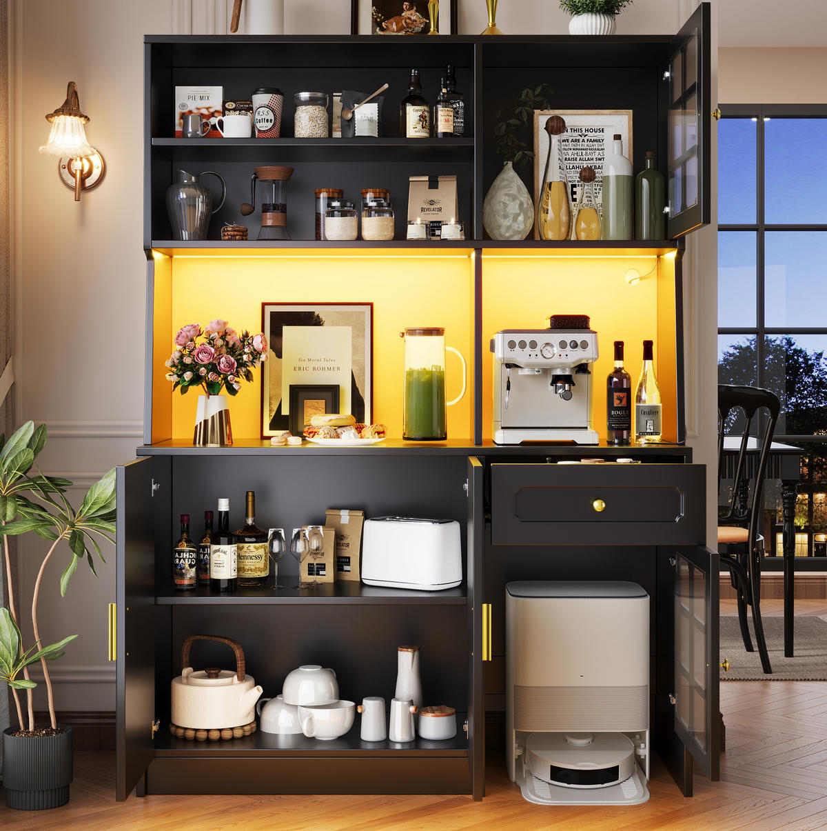 BUFFET 130/45/180 cm aus MDF mit LED-Beleuchtung Schwarz - Schwarz, Holzwerkstoff (130/180/45cm) - Modenvie