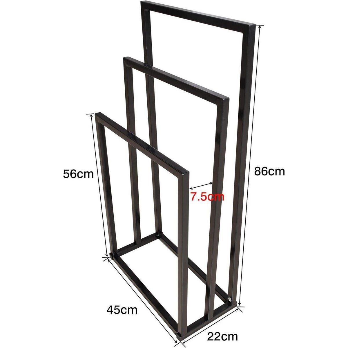 HANDTUCHHALTER 3 Ablagefächer Schwarz 45 x 86 x 22 cm - Schwarz, Metall (22/86/45cm)