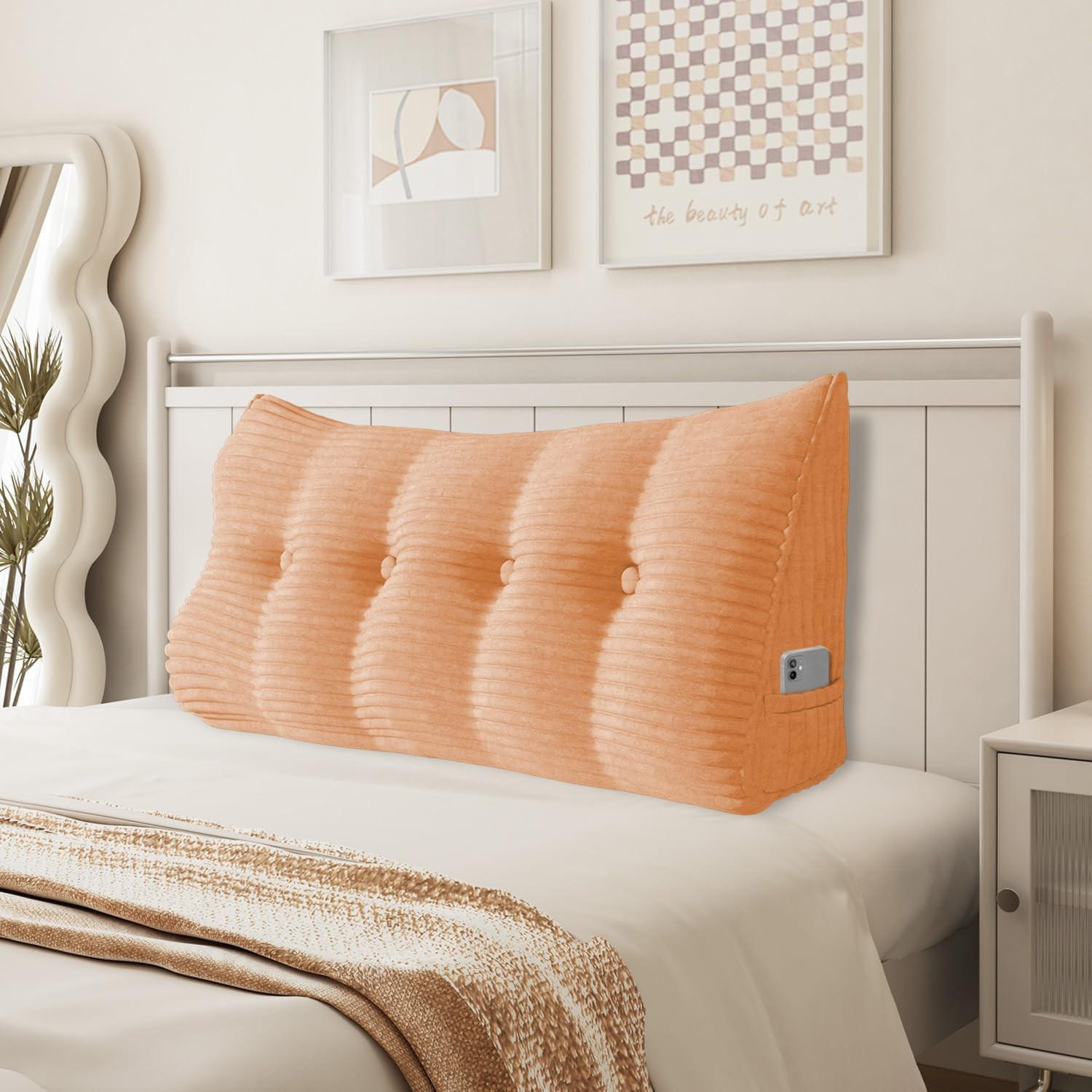 RÜCKENKISSEN für Bett Kord Pfirsichfarben 140 cm - Pink, Textil (50/140cm) - Vercart