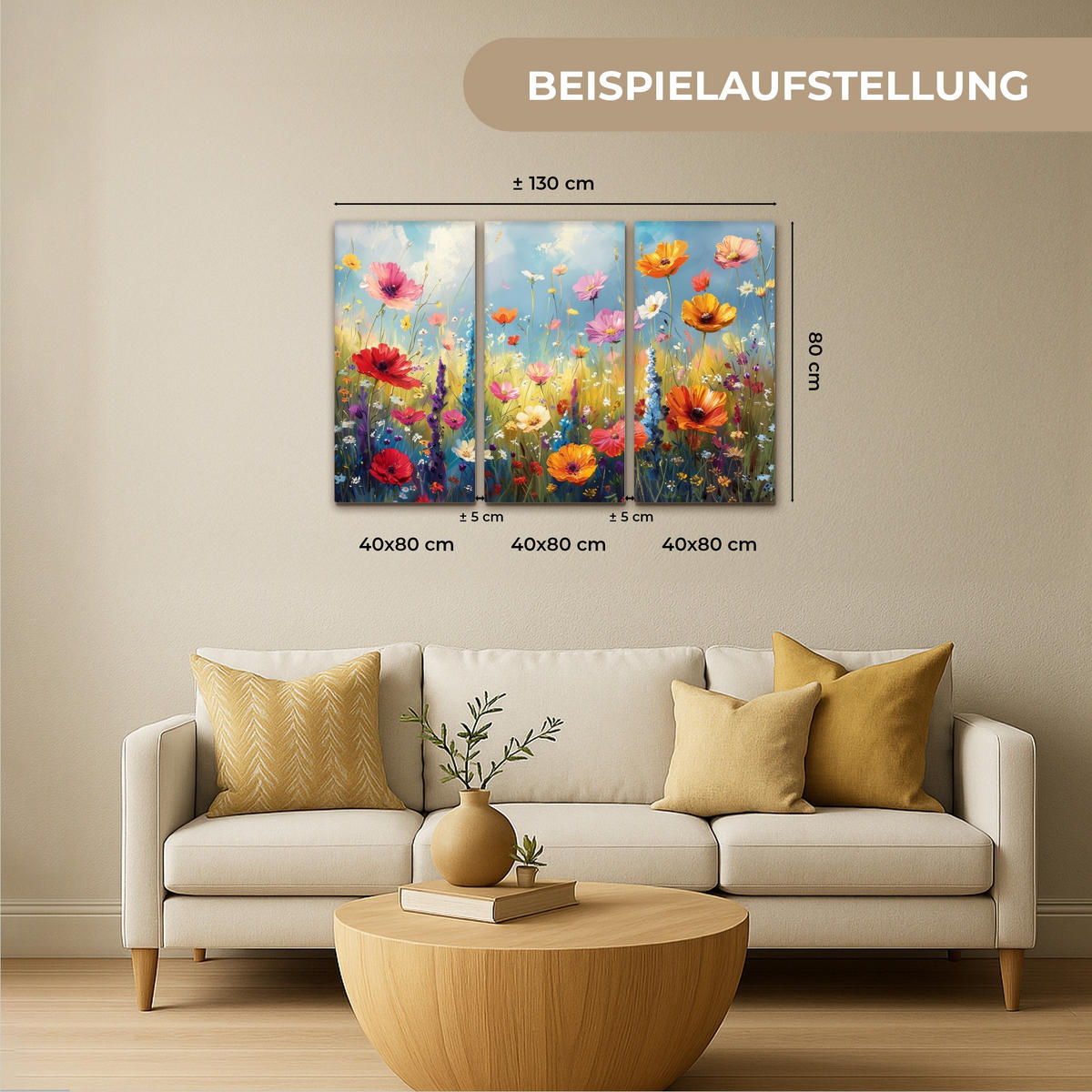 LEINWANDBILD 3er Set Blumen - Frühling - Farbenfroh - Sommerlich 120x80 cm - Orange, Textil (120/80cm) - MuchoWow