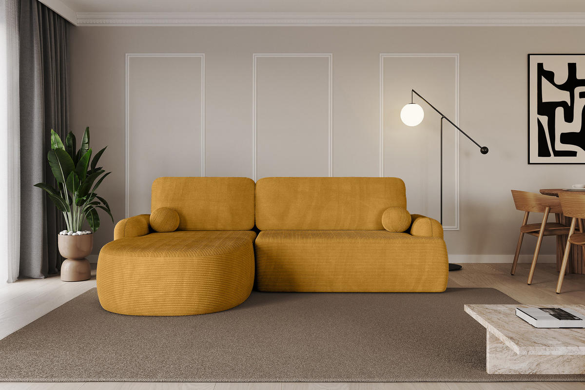 WOHNLANDSCHAFT mit Schlaffunktion und Bettkasten LIRA-L - 264x172x89 Senfgelb - Sandfarben, Holzwerkstoff/Textil (264/172cm) - ALTDECOR