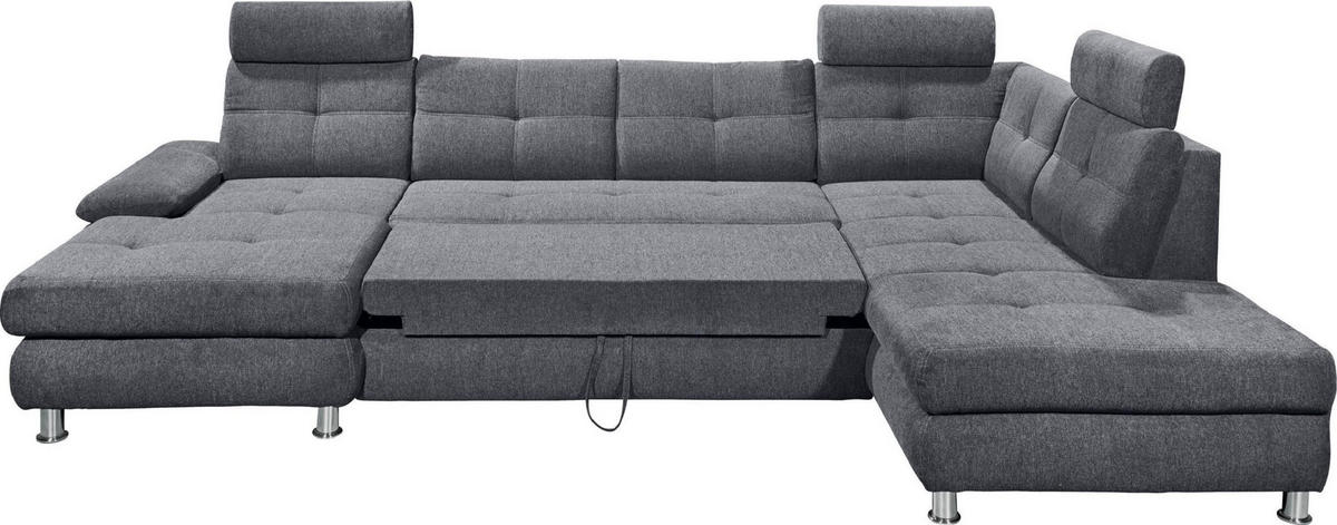 WOHNLANDSCHAFT mit Schlaffunktion, Bettkasten und verstellbaren Arm- und Kopflehnen - Chromfarben/Anthrazit, Textil/Metall (233/88/349cm) - ed exciting design