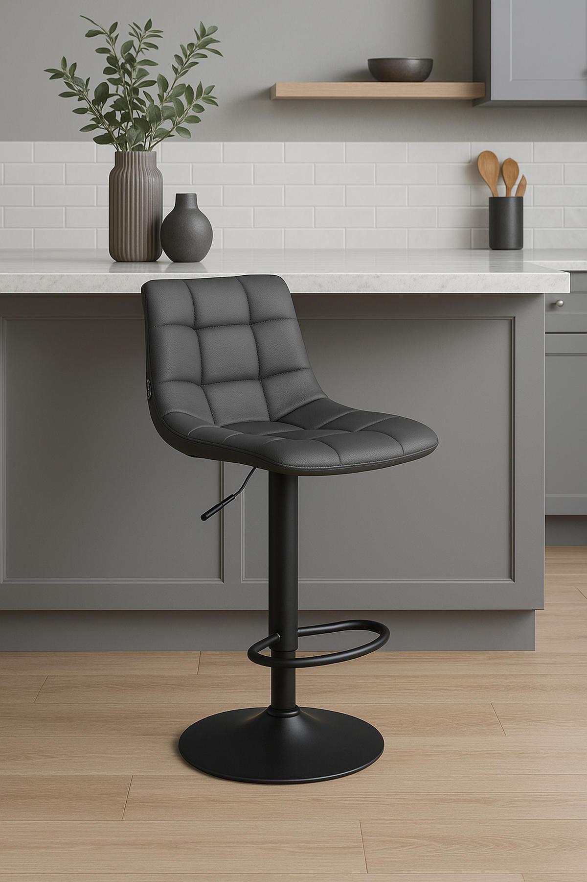 BARHOCKER James Kunstleder schwarz grau - Schwarz/Grau, Kunststoff/Metall (43/108.5/46.5cm) - TPFLiving