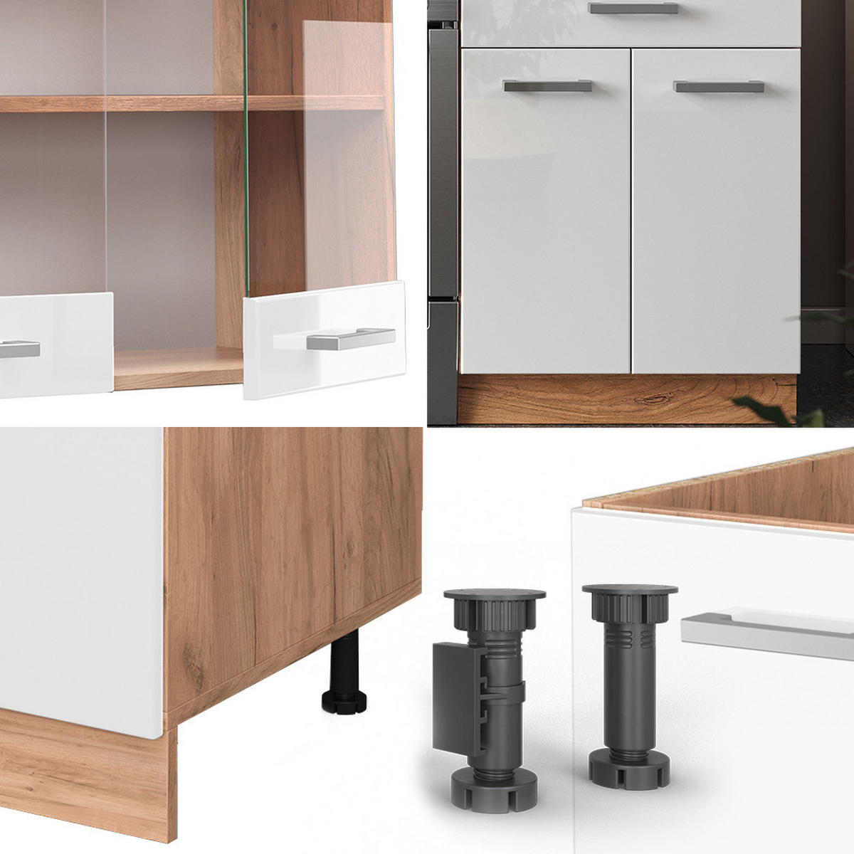 KÜCHENZEILE R-Line Weiß Hochglanz/Goldkraft Eiche 200 cm, AP Marmor - Weiß Hochglanz/Eiche Wotan, Holzwerkstoff (200/81.6/60cm) - Vicco