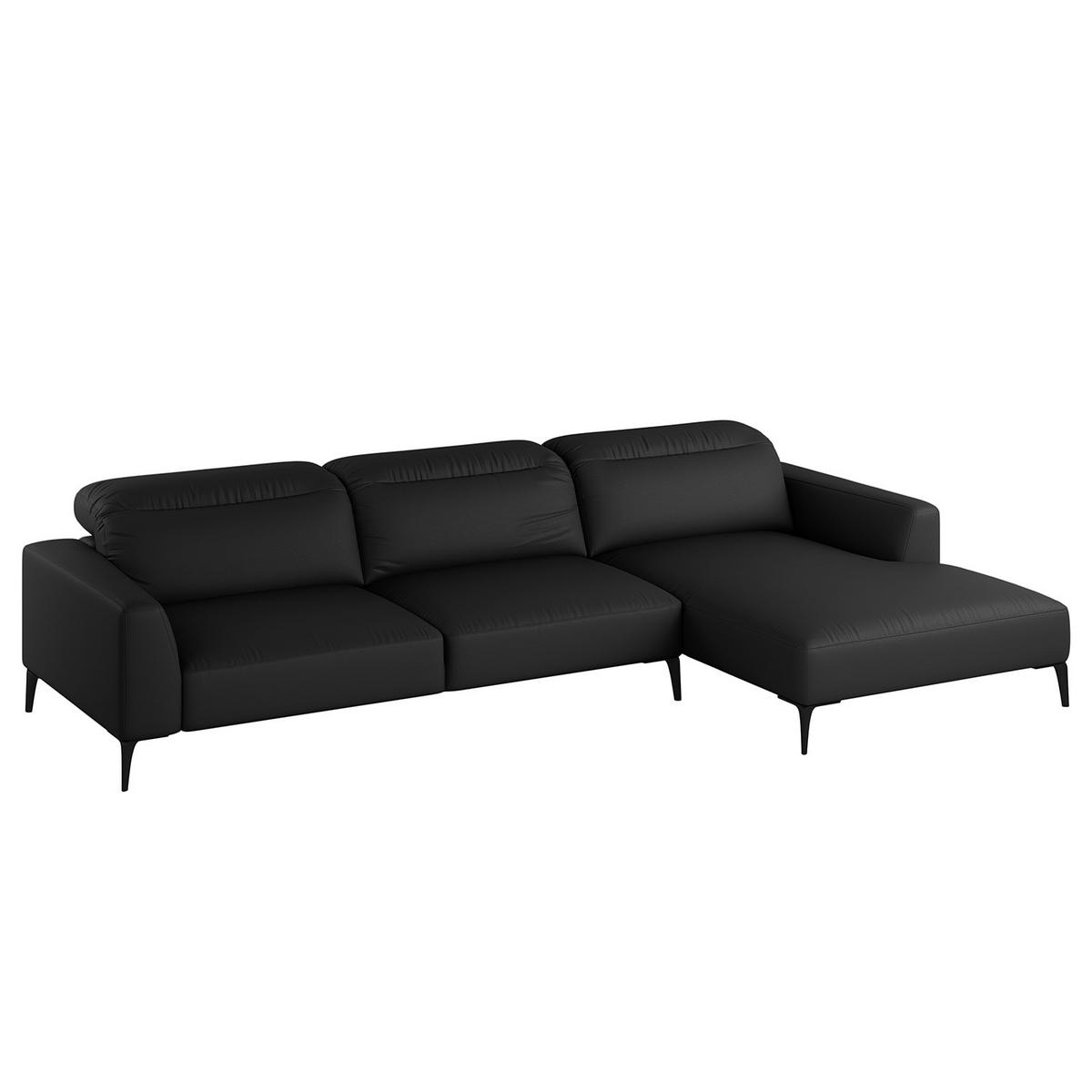 ECKSOFA mit Longchair - Schwarz, Leder/Metall (328/180cm) - home24