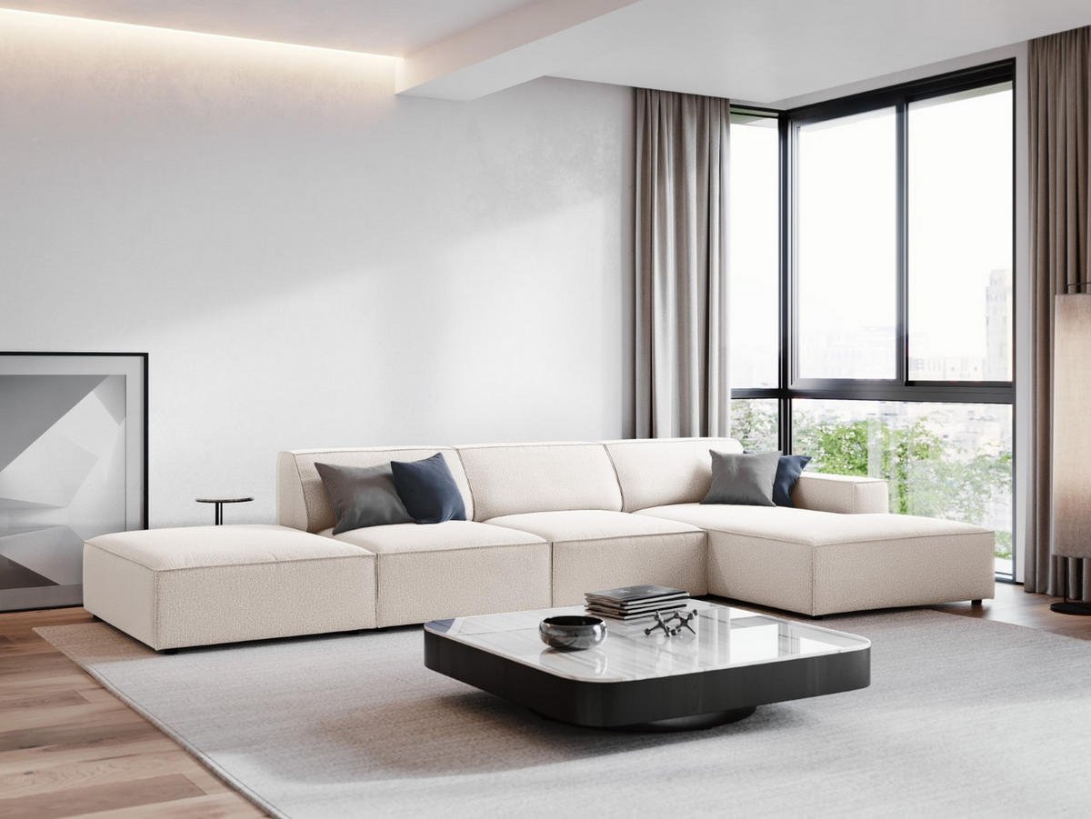 ECKSOFA rechts Jodie aus strukturiertem Stoff leichtes beige 5 Sitzplätze - Beige, Textil (166/341cm) - Micadoni