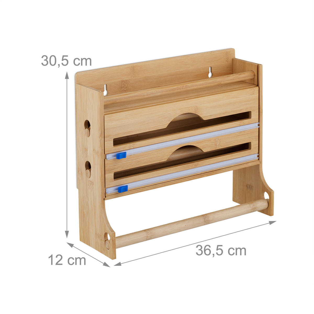 WANDROLLENHALTER - Hellbraun, Holz/Kunststoff (36.5/30.5/12cm) - Relaxdays