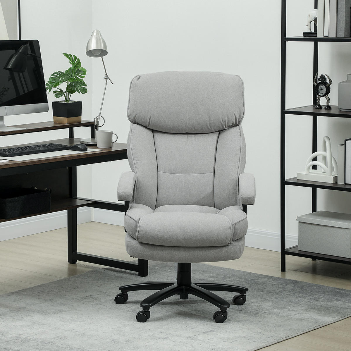BÜROSTUHL mit Drehfunktion 68,5L x 79B x 117-125cm Hellgrau - Hellgrau, Kunststoff (68.5/125/79cm) - HOMCOM