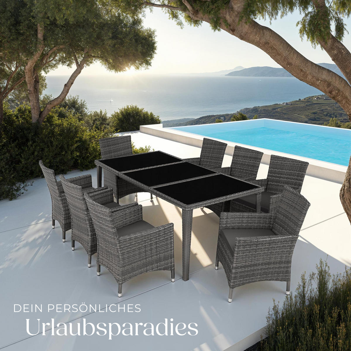RATTAN-SITZGRUPPE aus Aluminium Menorca, inklusive Schutzhülle, grau - Grau, Kunststoff - tectake