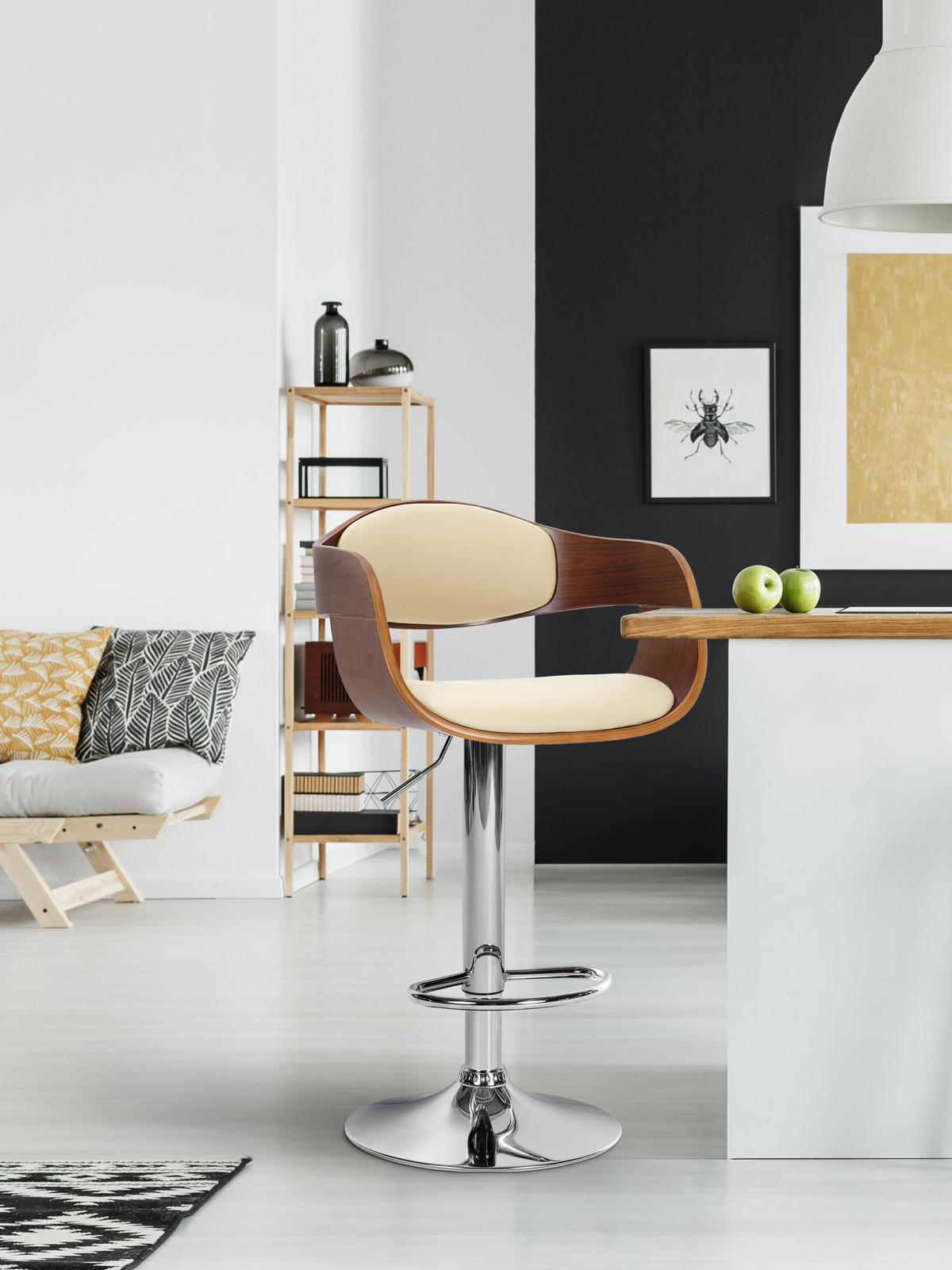 BARHOCKER Lederlook walnuss/creme - Walnussfarben/Creme, Textil/Metall (50/88/48cm) - CLP