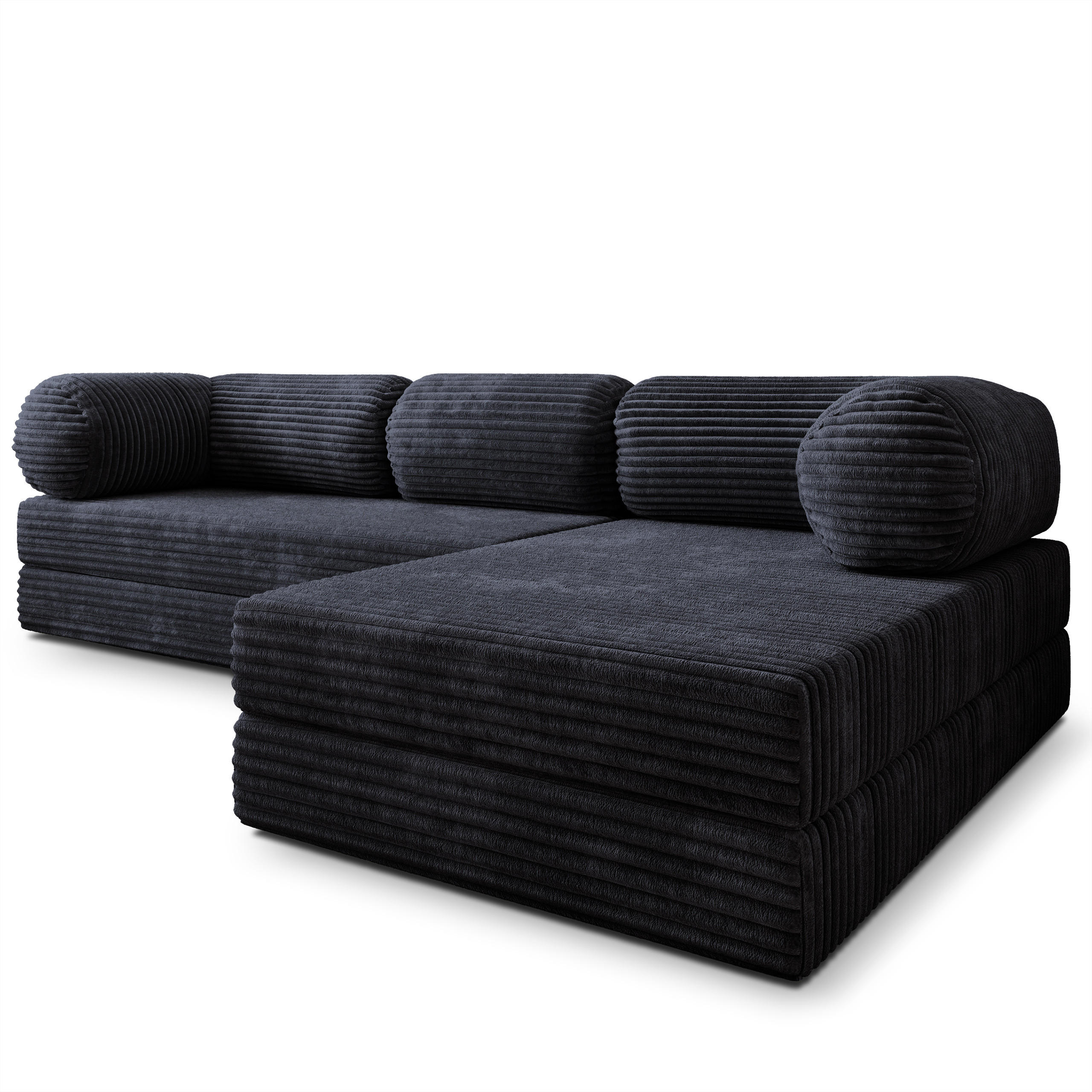 ECKSOFA ETERA modulares Boneless Sofa mit Schlaffunktion Schwarz Kordstoff - Schwarz, Textil (270/160cm) - MASSENO