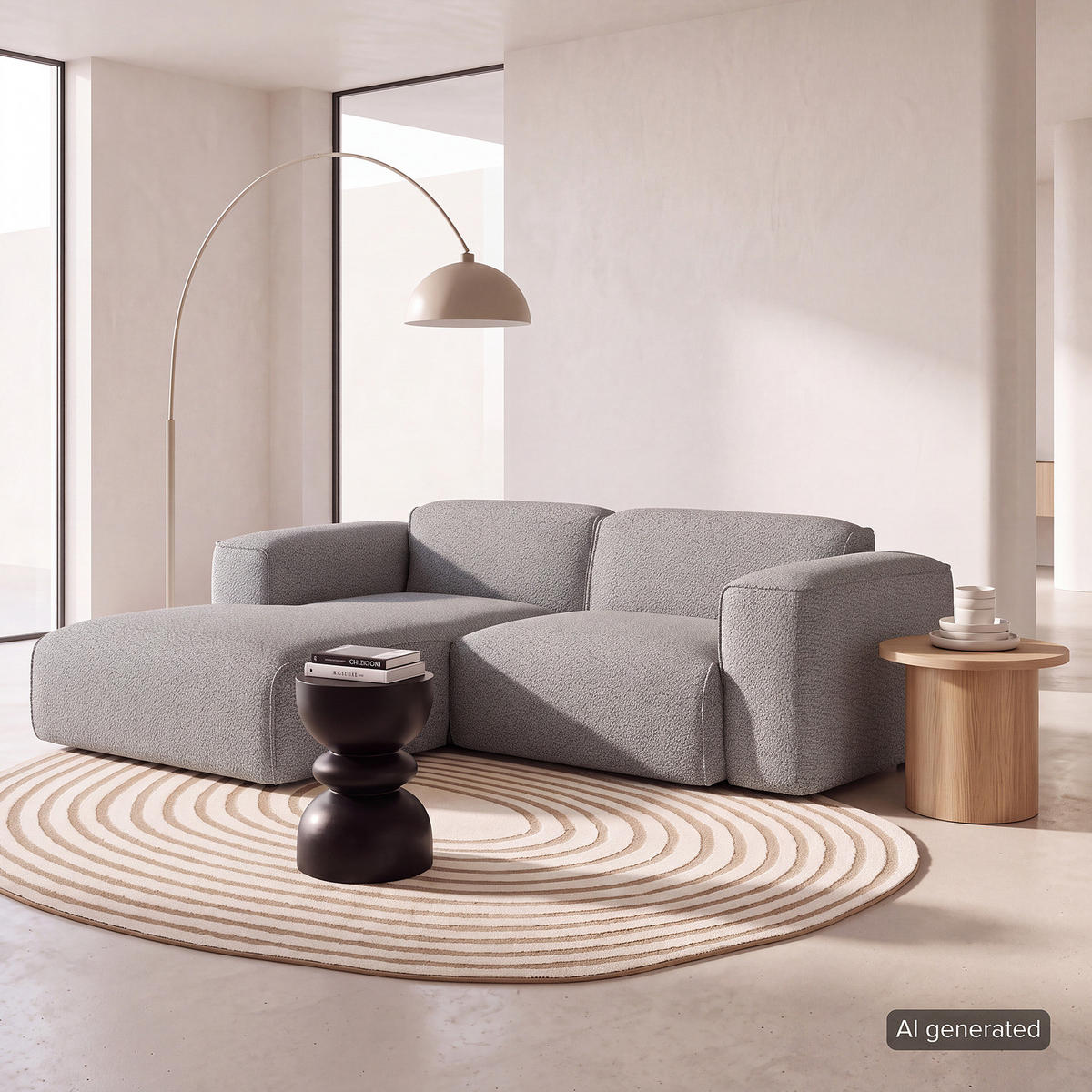 ECKSOFA mit XL-Longchair - Schwarz/Grau, Kunststoff/Textil (260/171cm) - home24
