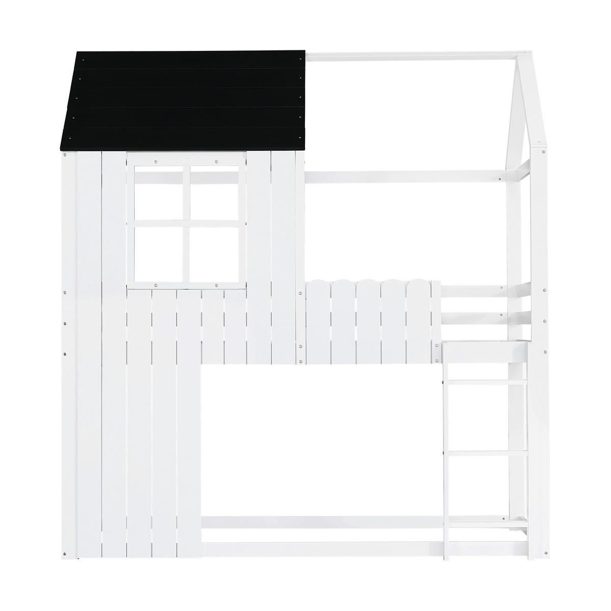 HOCHBETT 90/200 cm DE-32738 Haus-Design mit Fenstern und Treppe Weiß - Weiß, Holz (90/200cm) - ComfortXL