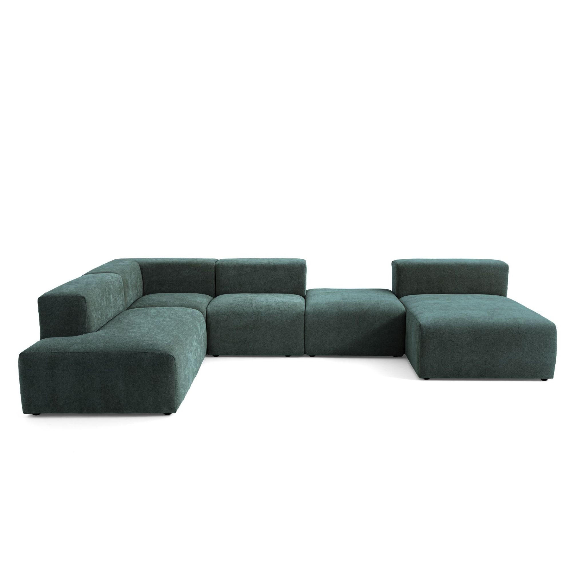5-SITZER modulares Wohnlandschaft U XXL HEAVEN SET 6 Links, Breite 375 cm Webstoff Dunkelgrün - Dunkelgrün/Schwarz, Holz/Kunststoff (375/73/245cm) - Muffo