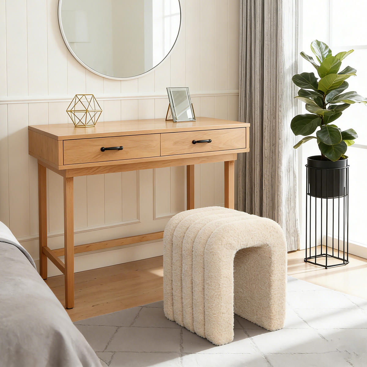 HOCKER Bogenform Beige - Creme, Holzwerkstoff/Textil (39.5/46/39cm) - Hometopia