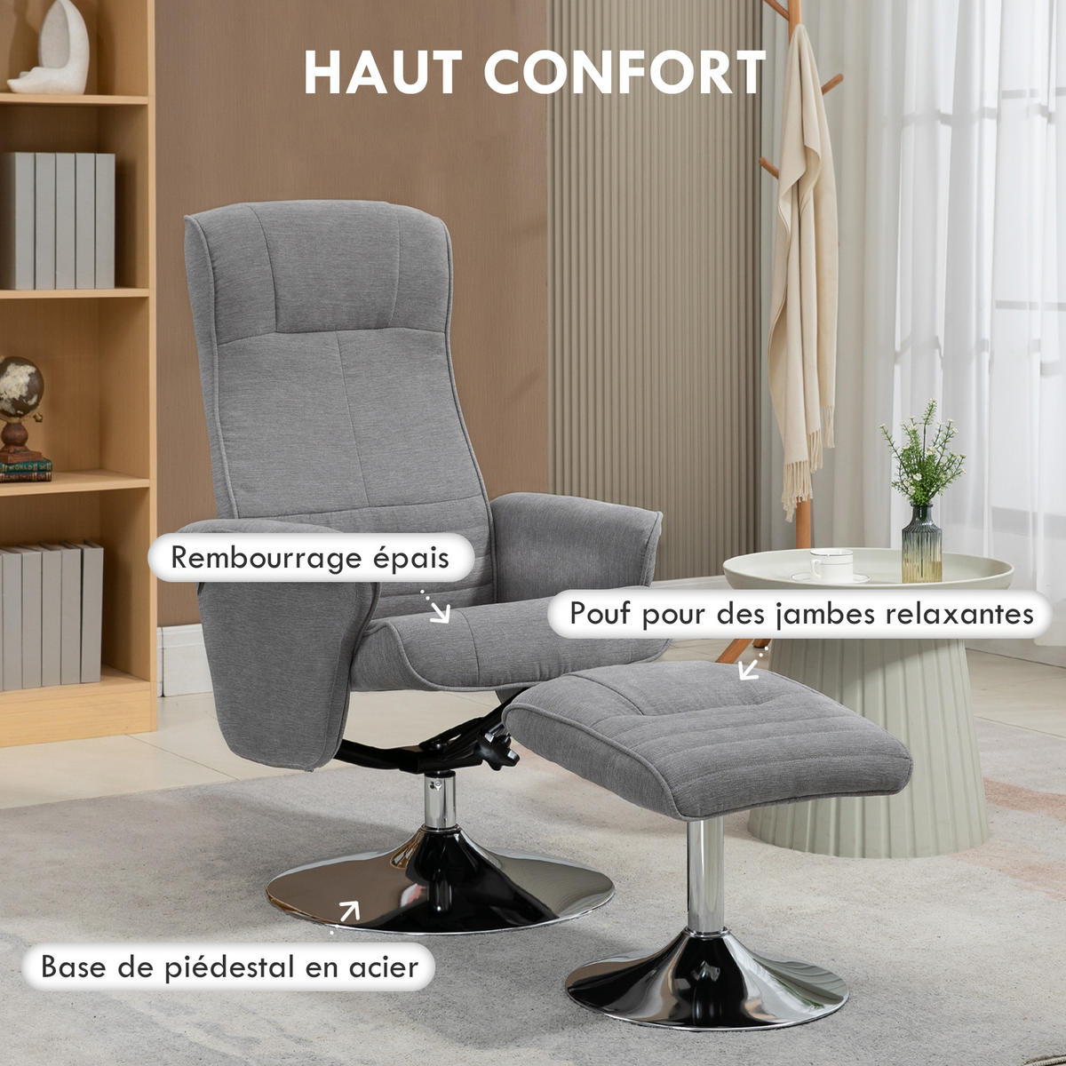 RELAXSESSEL DE-17369 135° neigbar, 360° drehbar mit Fußstütze Grau - Grau, Metall (71/104/69cm) - ComfortXL