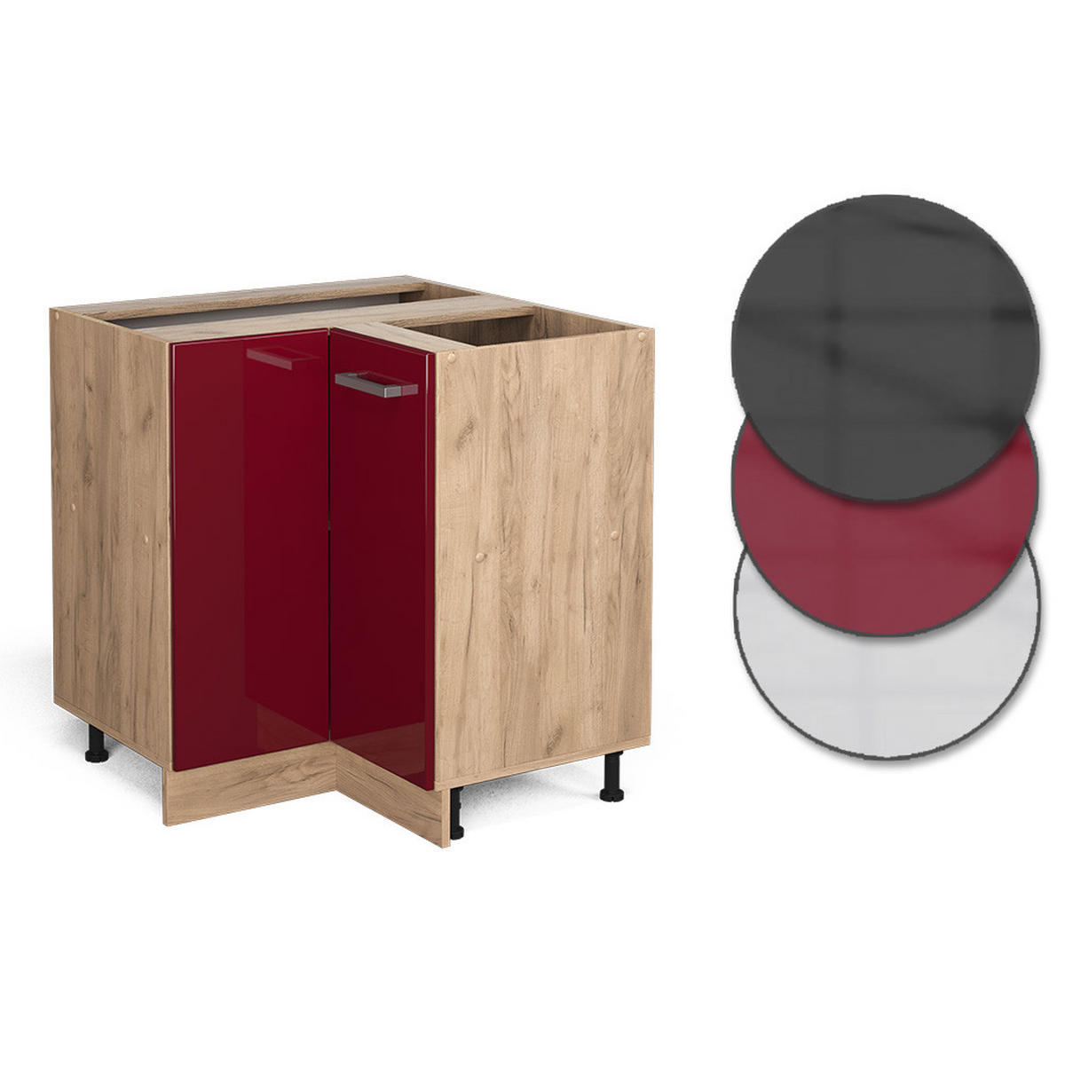 ECKUNTERSCHRANK R-Line Bordeaux Hochglanz 75.6 cm AP Marmor - Bordeaux/Eiche Wotan, Holzwerkstoff (75.6/81.6/60cm) - Vicco