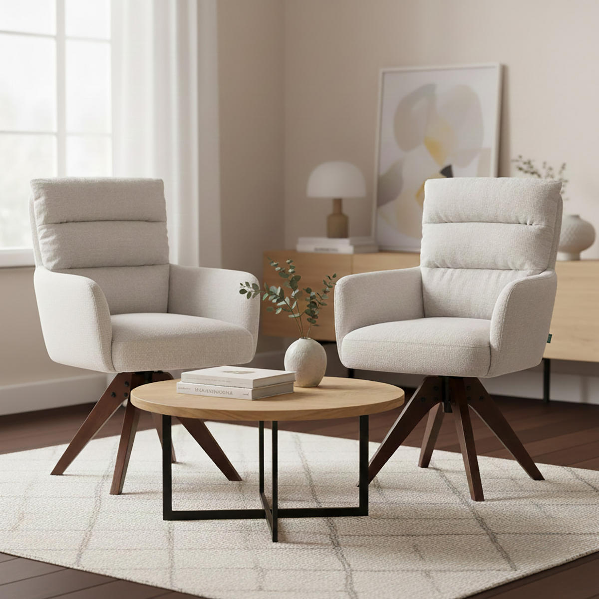 ARMLEHNSTUHL Mika-Juna 2er-Set - Nussbaumfarben/Creme, Eichenholz/Holz (59/94/66cm) - DUBI Möbel