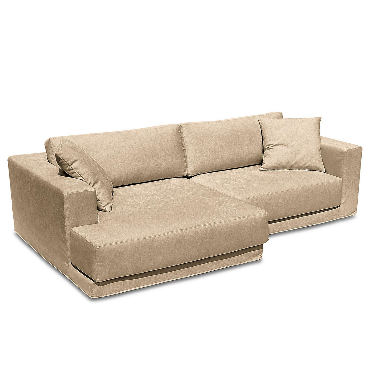 ECKSOFA mit Wechselbezug - Longchair, Webstoff - Beige/Schwarz, Kunststoff/Textil (260/155cm) - home24