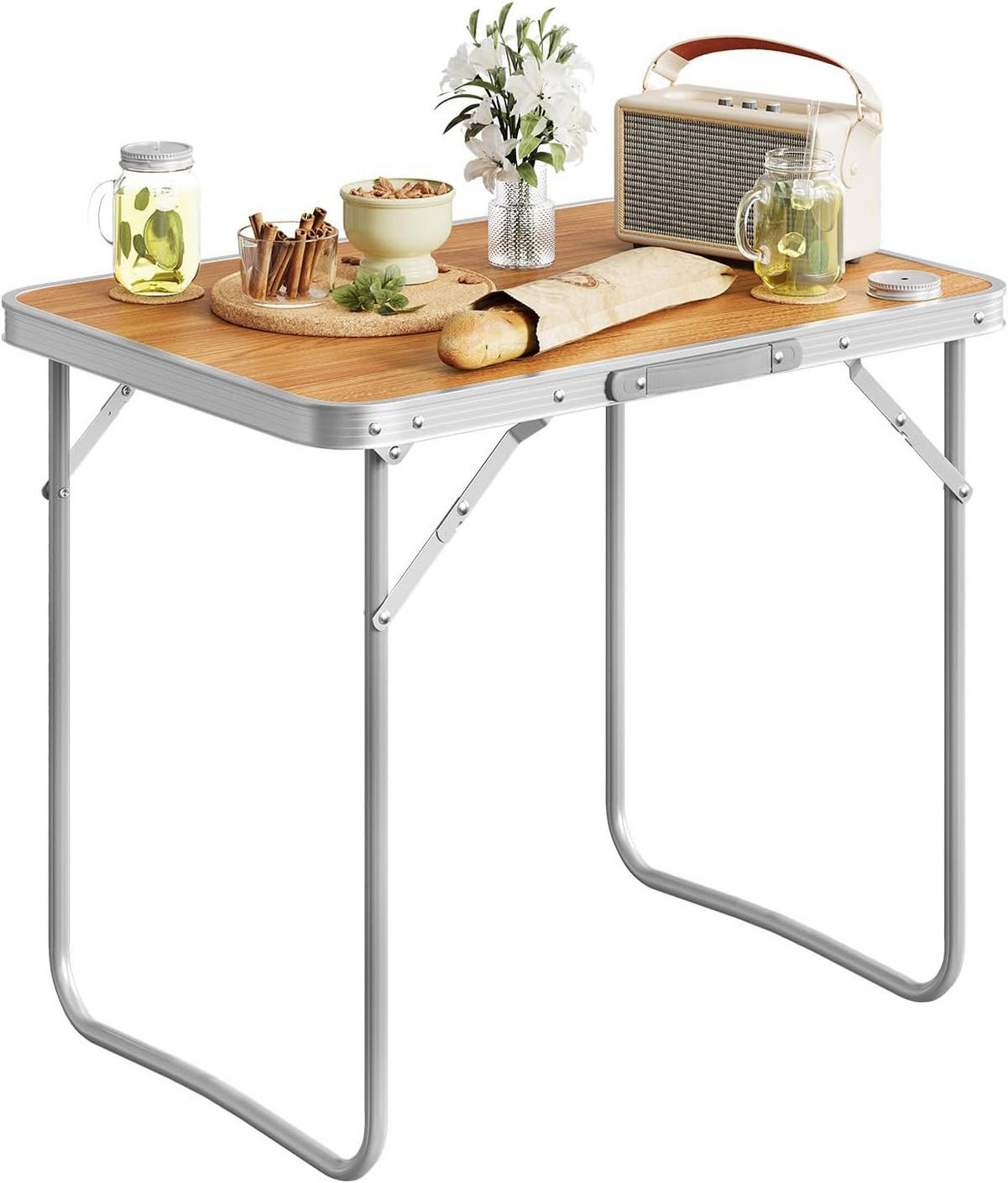 CAMPINGTISCH mit Griff Klappbar 70 x 50 x 60 cm Eiche - Eichefarben, Metall (70/50/60cm) - Woltu