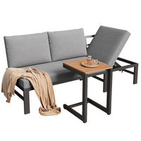 GARTENMÖBEL-SET 3-Sitzer Sofa Verstellbar Tisch Stahl Grau - Grau, Textil - FLIEKS