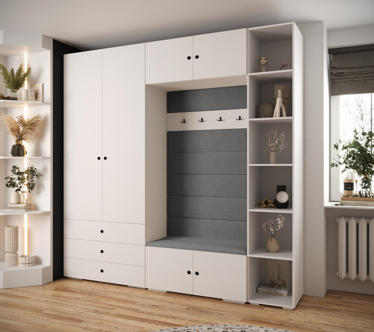 GARDEROBEN-SET 236,7/240/47 - Schwarz/Weiß, Holz/Kunststoff (240/236.7/47cm) - Abiks Möbel