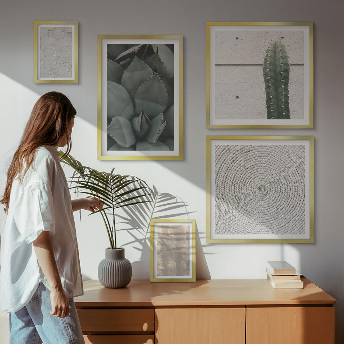BILDER SET 5er Set - 50x50 cm & 20x30 cm & 40x60 cm Goldrahmen - Sommerliche Texturen aus den Tropen - Goldfarben, Kunststoff (40/60cm) - TULUP