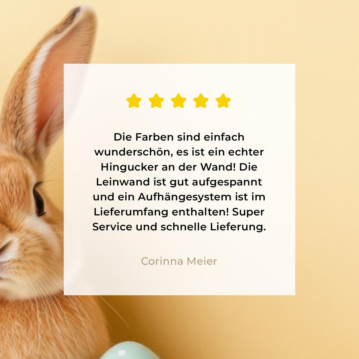 LEINWANDBILD Eier - Kaninchen - Pastellfarbtöne Deko Groß 90x90 cm - Hellgelb, Textil (90/90cm) - MuchoWow