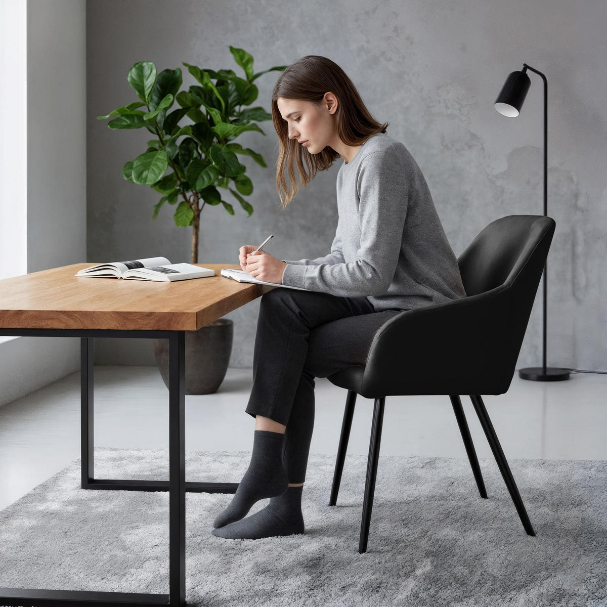 POLSTERSTUHL 4er Set, Metallbeine Schwarz 54,5/83/58 - Schwarz, Textil (55/83/58cm) - RAUMHIRSCH FURNITURE