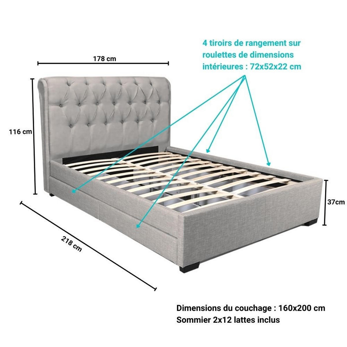 POLSTERBETT CHELSEA mit Schubladen/ Bett 160x200 - Hellgrau - Hellgrau, Holzwerkstoff (160/200cm) - Weber Industries